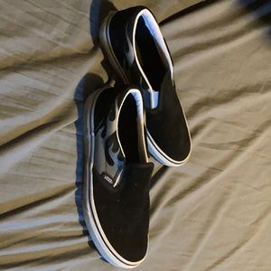 Black and gray flames vans
